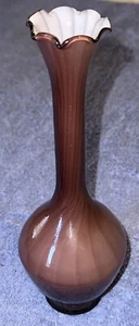 VTG Amethyst Purple Cased Long Neck Ruffled Edge Art Glass Bud Vase 8" - Picture 1 of 9