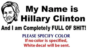 Hillary Clinton #5 lustiger Vinyl-Aufkleber Sticker Auto Fenster Stoßstange Laptop Tablet 7" - Bild 1 von 3