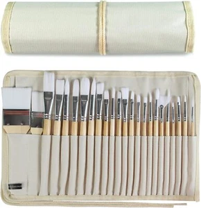 24-Piece Paint Brushes Set with Wooden Handles & Canvas Case for Painting - Picture 1 of 6