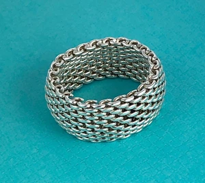 Size 6.5 Tiffany Somerset Mesh Weave Flexible Dome Ring in Sterling Silver - Picture 1 of 5