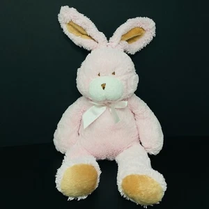 Blankets & Beyond Pink Bunny Rabbit Plush Brown Ears Sewn Eyes Stuffed Animal  - Picture 1 of 4