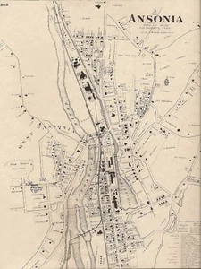 Ansonia CT 1868  Map with Businesses and Homeowners Names Shown - Picture 1 of 2