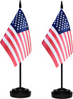 USA Desk Flag Set, 2 Pack American US Table Office Flags, Small Mini Desktop Fla