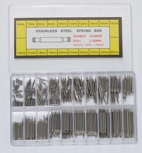 400x 1.5mm Correa de Reloj Barras de Resorte Pasadores Doble Brida Conjunto Longitud 6mm-25mm Piezas - Imagen 1 de 3