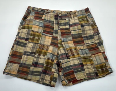 Pantalones Cortos De Colección Y2K Cabeza de Pato Madrás A Cuadros Para Hombres 36" Tostado Chino Retazos Coloridos Foto 1 de 4