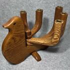 Vintage MCM Wooden Bird Dove Candle Holder Folding Danish Modern Candelabra