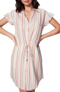 NEW Paige Jaylin Stripe Shirtdress M White Pink Dress Cap Sleeve Loose Tie Waist - Bild 1 von 12