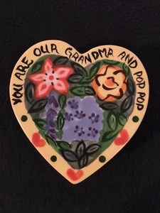 Ceramic Heart Box by SARA - 1998 - "GRANDMA & POP POP" WE ARE SO LUCKY - MINT - Picture 1 of 3