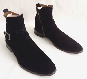Barney’s NY Men’s size 9M  Black Suede Leather Ankle Buckle side Zip Boots italy