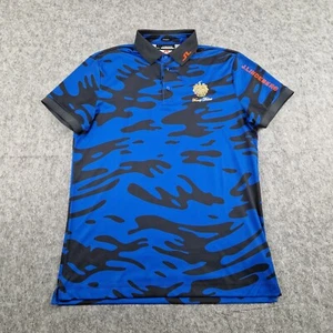 Camisa polo de golf J Lindeberg para hombre azul medio negra Tour Tech ajuste regular estampado - Imagen 1 de 10