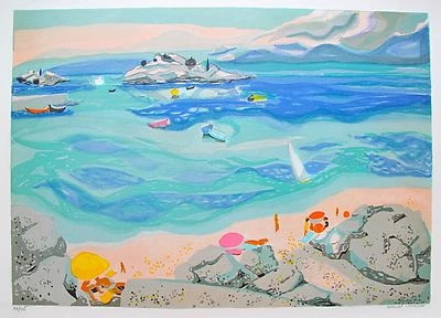 Georges Lambert SUR LA PLAGE Hand Signed Limited Edition Art Lithograph - Image 1 of 2