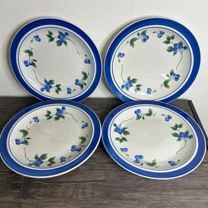 LL BEAN Blueberry Stoneware 11" Dinner Plate Lot of 4 Blue Band 3883 - Picture 1 of 8