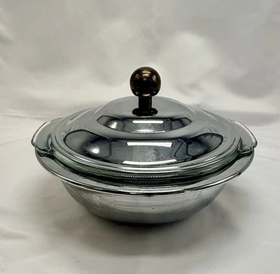 Shelton-Ware Cromo Pyrex Vidrio Frotamiento Plato Servidor Calentador Mediados de Siglo Moderno Foto 1 de 4