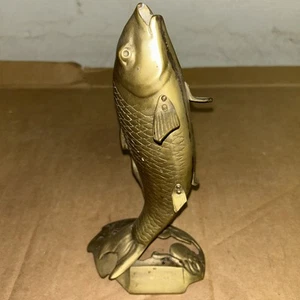 Vintage Unbranded 10.75in Ornate Brass Fish Jumping Out Of Water Sculpture - Picture 1 of 7