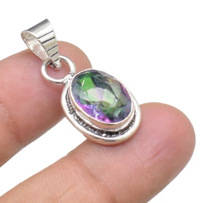Mystic Topaz Gemstone Handmade 925 Sterling Silver Jewelry Pendant Size-1" - Image 1 of 4