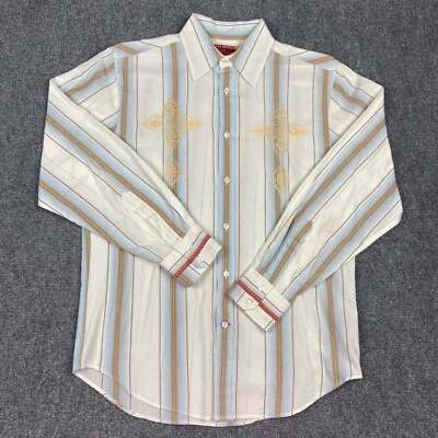 Guess Shirt Mens Small Blue White Striped Cotton Embroidered Untuck Long Sleeve - Image 1 of 4