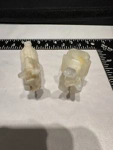 Vintage Set Of 2 Hand Carved In Stone Elephant Figurine Trunk Up Also A Horse - Picture 1 of 8