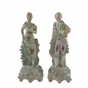 Estatuilla Continental Porcelana Hombre Mujer Antigua Victoriana Flor Incrustada 4" - Imagen 1 de 6