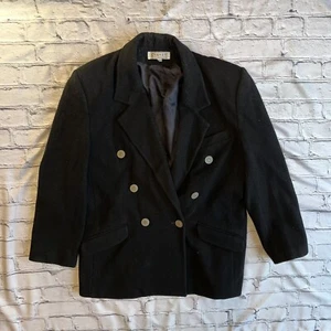 Vintage 90s Made USA Wool Cashmere Blazer Medium Double Breasted Womens Military - Picture 1 of 14
