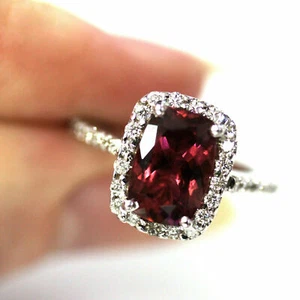 Anello di Fidanzamento Argento Sterling Massiccio Rosa Tormalina Diamanti Aureola 7x10 - Foto 1 di 2