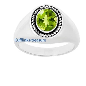 Natural Peridot Gemstone with 925 Sterling Silver Ring For Men's #Ct09 - Picture 1 of 4