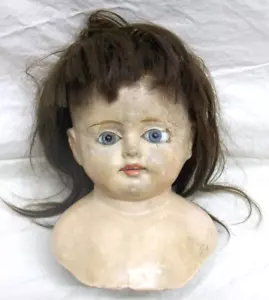 Antique Doll Head (Germany) Wax Over Paper Mache Glass Eyes 7-1/2in Tall - Picture 1 of 6