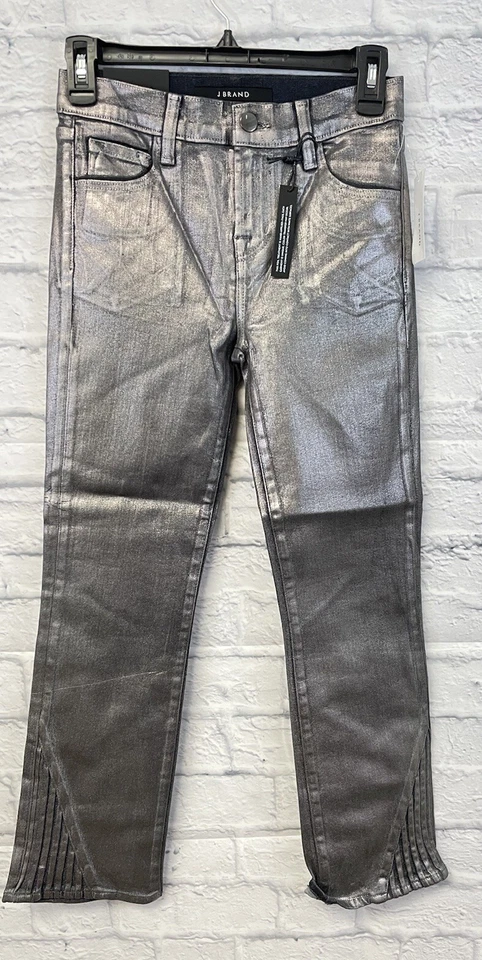J BRAND Womens Selena Crop Bootcut Jeans Mid Rise Foiled Coated Chrome 24