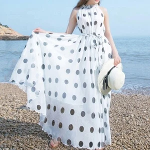 Maxi Vestido Maya Antonia Lunares Cintura Chifón Sin Mangas/Suelto/Falda - Imagen 1 de 6