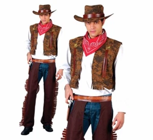 Adult WESTERN COWBOY Wild West Indians Fancy Dress Costume Mens Outfit Rodeo - Picture 1 of 4