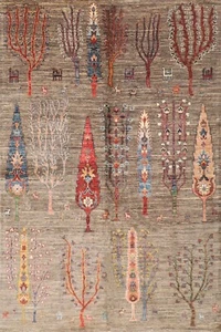 5x7 ft Tribal Tree Of Life Grey Area Rug Afghan Hand Knotted Wool Dye Rug - Picture 1 of 5