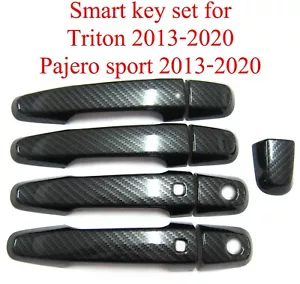 CARBON DOOR HANDLE COVER FITS MITSUBISHI TRITON L200 MQ PAJERO SPORT 2015-2021 - Picture 1 of 8