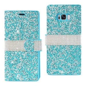 Reiko Samsung Galaxy S8 Edge/ S8 Plus Diamond Rhinestone Wallet Case in Blue - Picture 1 of 4
