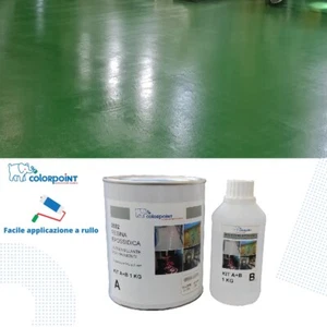 Resina Epossidica per Pavimenti 1Kg (A+B) 9/11 Mq VERDE LUCIDA Bicomponente - Foto 1 di 3