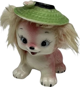 Vintage 1960's Ceramic Puppy Dog California Creations By Bradly Real Fur Kitschy - Picture 1 of 12