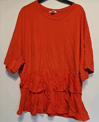 H&M LADIES ORANGE BOXY OVERSIZE RUFFLE TIER HEM SHORT SLEEVE TSHIRT TOP XL 16/18 - Image 1 of 4