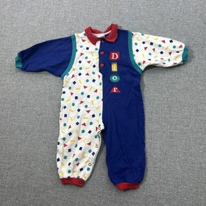 Vintage Baby Primary Color Cotton Romper Size 18 Months - Large DIOR Embroidery - Picture 1 of 11