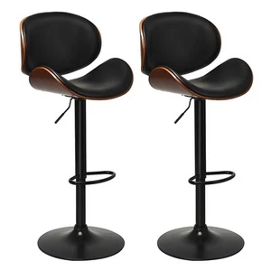 2 PCS Swivel PU Bentwood Bar Stool Mid-Century Erogonomic Curved Back Adjustable - Picture 1 of 6