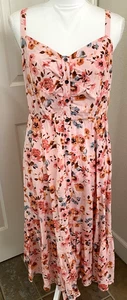 NWT Torrid Size 0 14/16 Pink Floral Midi Challis Button Front Dress Pockets - Picture 1 of 8