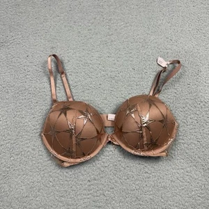Victorias Secret Bra Womens 32D Beige Stardust Embroidery Push Up - Picture 1 of 11