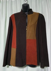 Elementz Womens Brown Colorblock Jacket  Zip Front Faux Suede 90s Look - Picture 1 of 6
