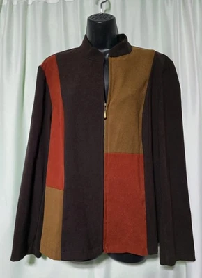 Elementz Womens Brown Colorblock Jacket  Zip Front Faux Suede 90s Look - Image 1 of 4