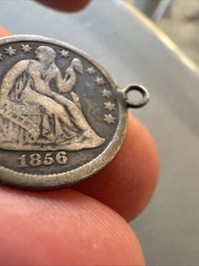 1856 Silver US Seated Liberty Dime Victorian Love Token Ornate Initials - Picture 1 of 4