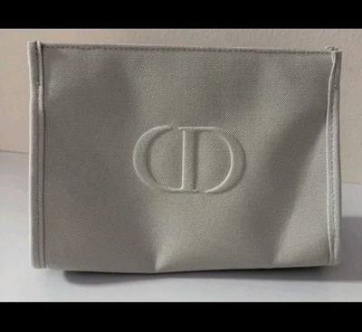 Dior Cosmetic makeup bag pouch Light Grey New Logo Snap Closure New - Image 1 of 4