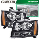 2Pcs Amber Corner Black Headlights Fit For 07-14 Chevy Avalanche Tahoe Suburban