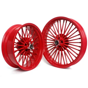 21x3.5 18x5.5 Fat Spoke Wheels Rims Set Red for Harley Softail Fatboy Deuce FXST - Picture 1 of 9