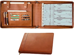 Business Check 7 Ring Checkbook Binder, Check Book Portfolio with Zipper - Picture 1 of 9