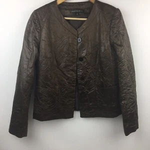 Lafayette 148 Jacket Brown Cardigan Wrinkle Fabric Acetate Small Size 6 - Foto 1 di 6