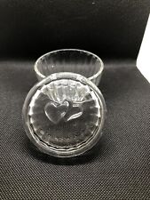 Vintage Borgonovo Round Crystal Glass Trinket Box W/ Hearts On Lid Italy