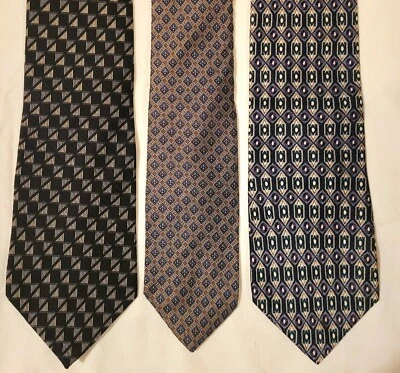 Lote de 3 corbatas Bill Blass para hombre de seda geométricas negras tostadas beige Foto 1 de 4