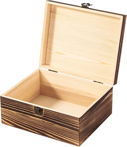 Vintage Wooden Storage Box Container with Hinged Lid Front Clasp, 9.4'' X 7.7'' - Picture 1 of 12